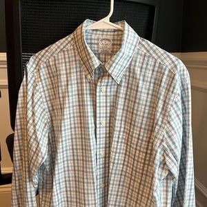 Brooks Brother non-iron sport shirt, teal/navy box, size medium regent fit.